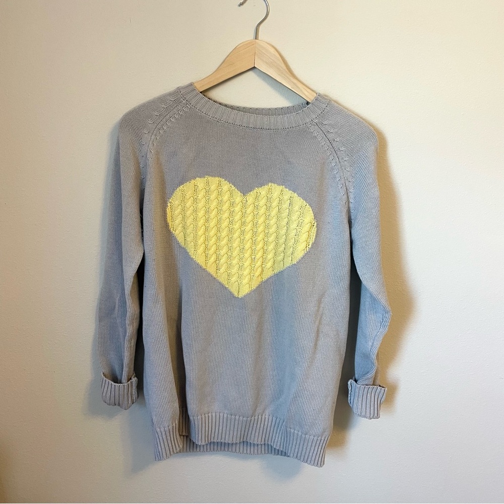 Gray Knit Heart Sweater - Cozy Pullover - Cottagecore Soft Girl - Size XL